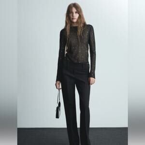 Mango Women's Rhinestones Detail Fine-Knit Sweater in black. Size M